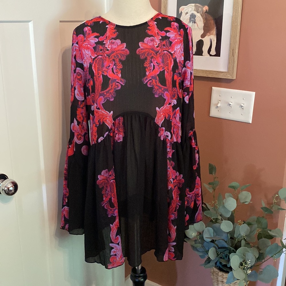 Free People Intimately Symphony Slip sheer bell sleeve XS boho open back tunic - Picture 4 of 15